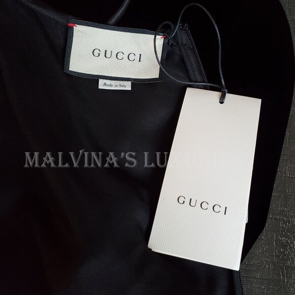 GUCCI DRESS VELVET DRAWSTRING MIDI BLACK LONG SLEEVE sz IT 44 US 8 - Picture 10 of 12